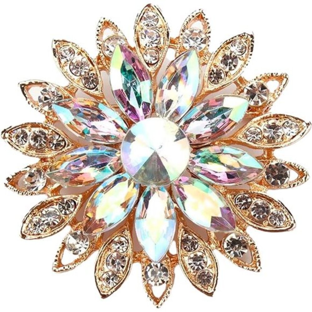 Rhinestone Flower Brooch Pin - Vintage Rose & Sunflower Brooches, Large Crystal